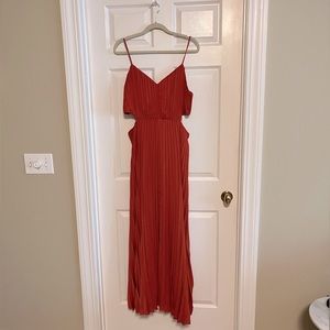 EUC Express Red Pleated Maxi Dress with Side Cutouts
